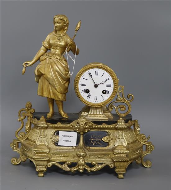 A late 19th century French gilt metal mounted eight day mantel clock